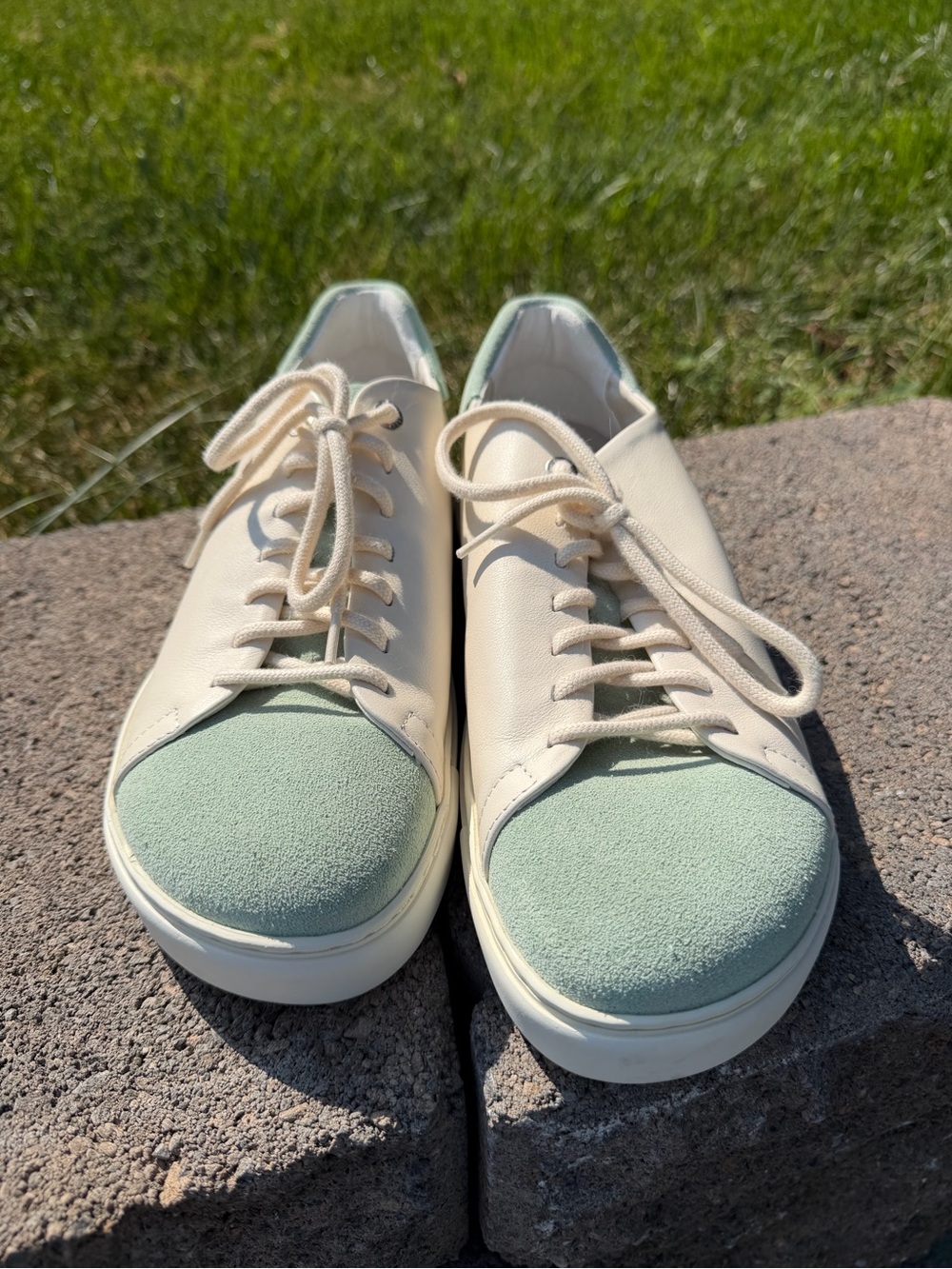 Birkenstock Bend Low Sneakers Womens Sz 9 Eggshell Sage Green Leather Suede